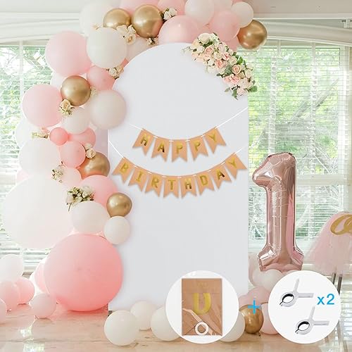 Miniatura 8 de RavArmor Cubierta de arco de elastano de 6.6 pies con 2 clips y 1 pancarta, 26.46 oz de grosor, cubierta elástica de fondo de boda de 2 lados para