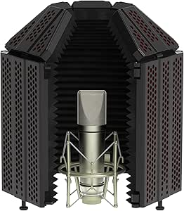 XTUGA Recording Microphone Isolation Shield with High Density Absorbent Foam, 5 Panels, Foldable Soundproof Cover for Studio Equipment