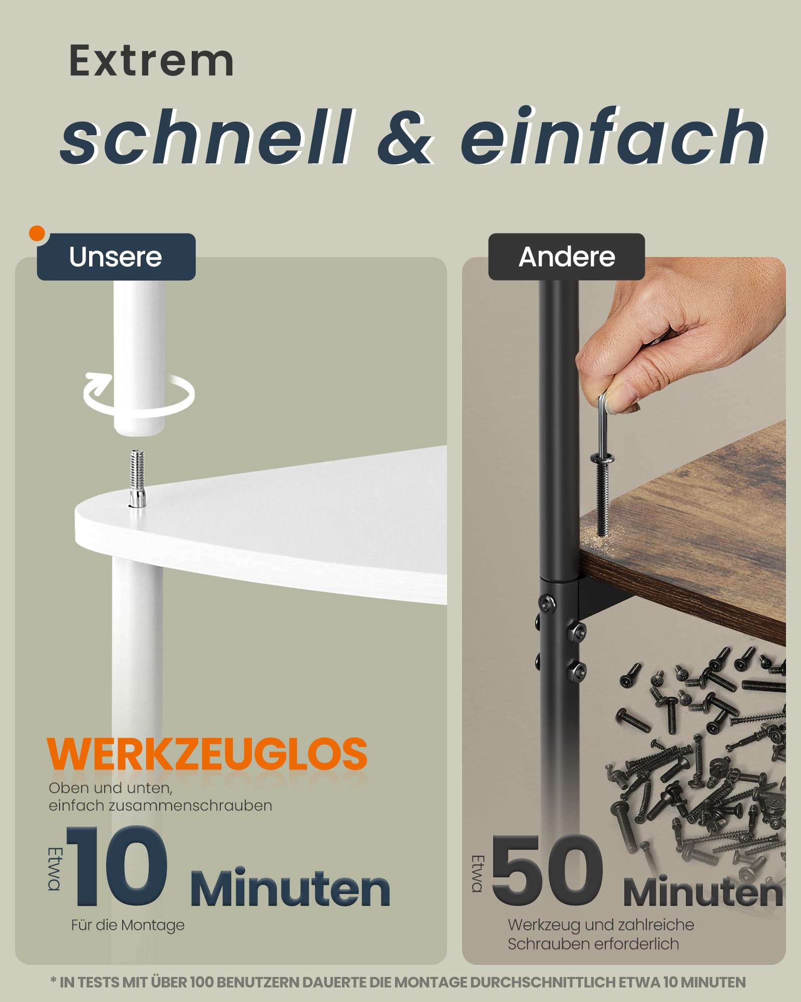 SONGMICS HOME Superschnelle werkzeuglose Montage, TV-Schrank für Fernseher bis zu 50 Zoll, Fernsehtisch, Lowboard, Wohnzimmer, 110 x 35 x 46 cm, Regal, schneeweiß-mattweiß LTV500W01