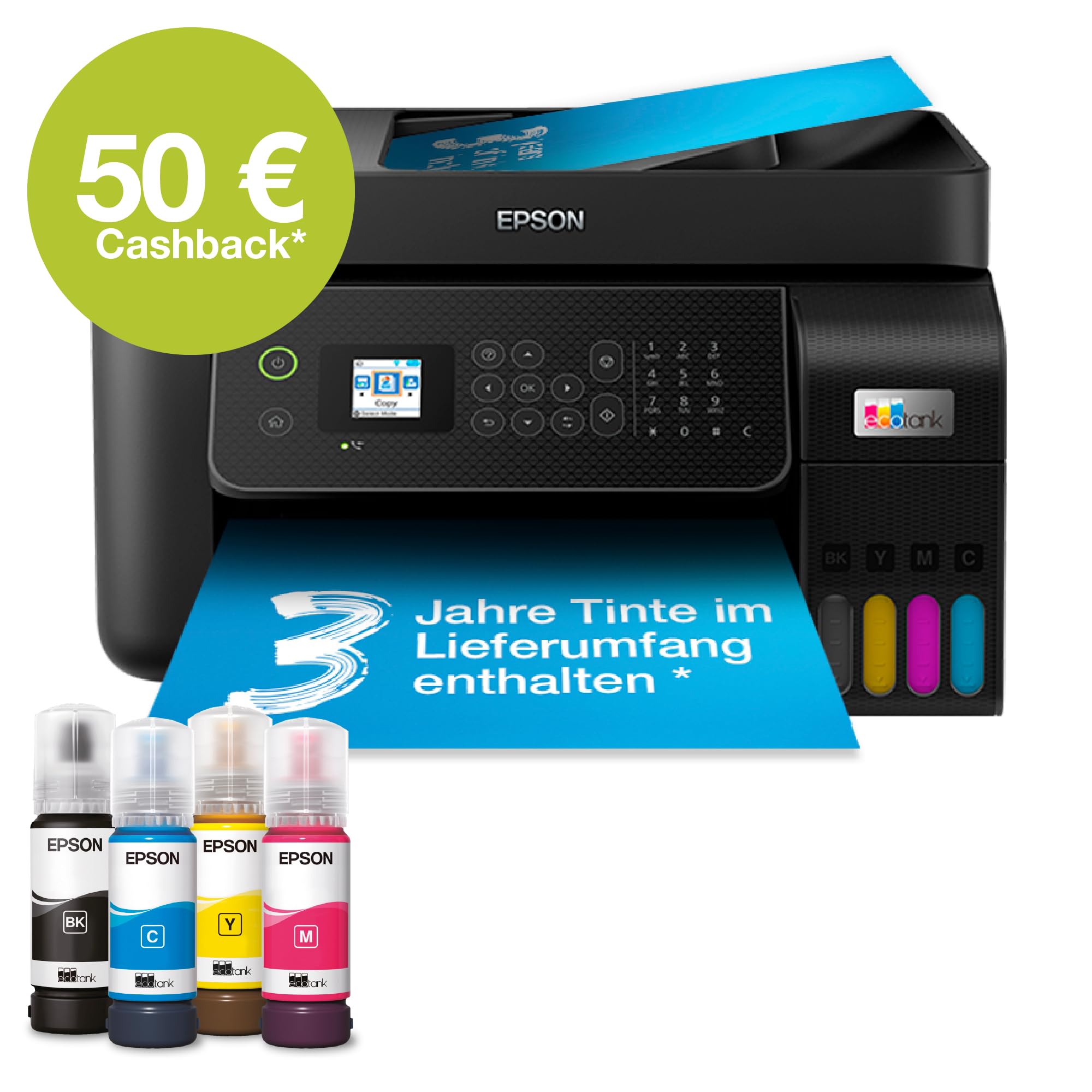 Epson EcoTank ET-4800 Tintentankdrucker A4 WLAN Ethernet Drucken Kopieren Scannen Faxen ADF LCD-Display