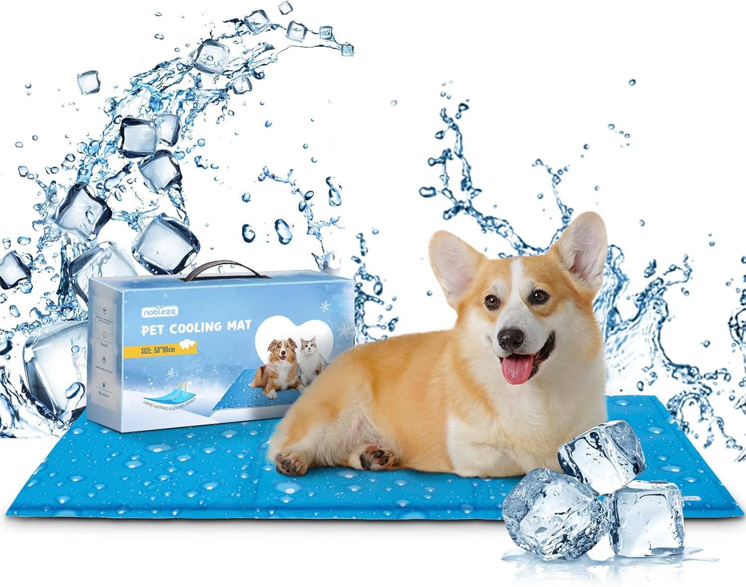 Nobleza Dog Cooling Mat, L 50x90cm Durable Pet Cool Mat Easy to Clean, Safe Gel Self Cooling Pad, Foldable Soft Cool Bed Mattress for Medium Large Dogs Cats in Hot Summer