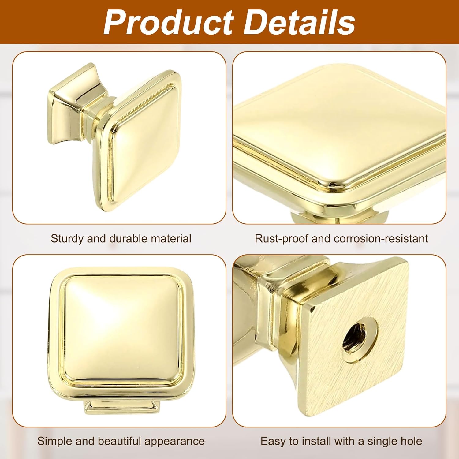uxcell 15Pcs Square Cabinet Knobs, 1.2 Inch Square Kitchen Cabinet Knob Zinc Alloy Drawer Knob Handle Pulls for Kitchen Cabinets Bedroom Dresser Wardrobe, Gold