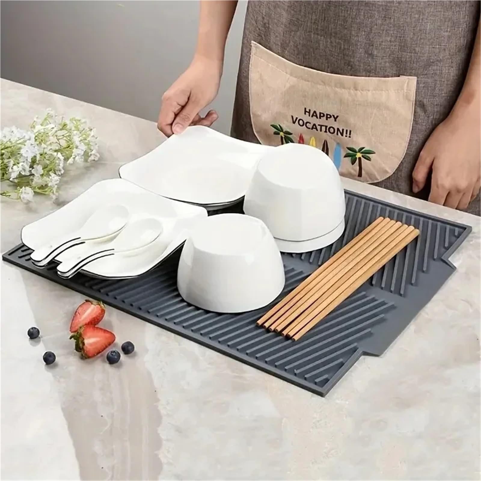 Silikon-Abtropfmatte, Abtropfmatte, zusammenklappbare Abtropfmatte, große Abtropfmatte, Abtropfmatte, hitzebeständiger Topf(Large)