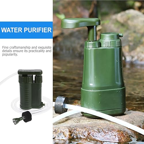 Miniatura 4 de BESPORTBLE Filtro de agua portátil para acampar y senderismo, ligero, purificador de agua verde militar, elimina sedimentos e impurezas, equipo de