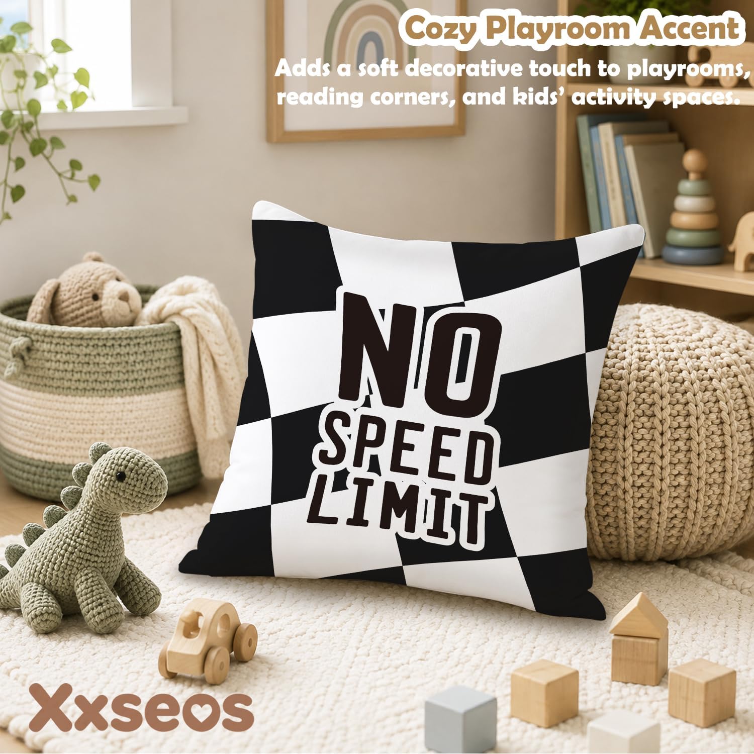 Race Car Checkered for Boys Room Decorative Pillow Covers 18x18