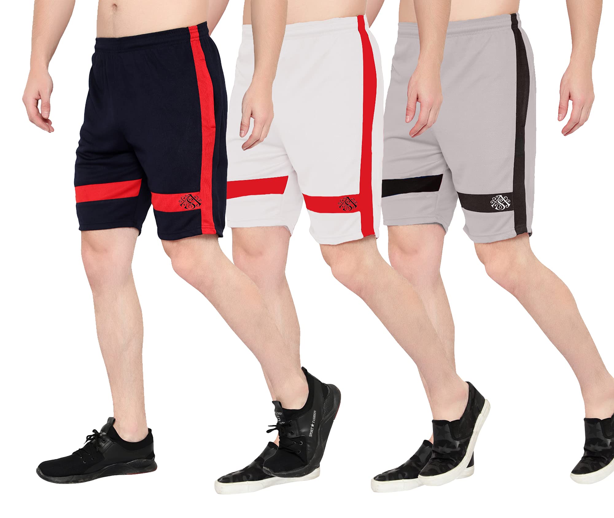 oora Mens Breathable Honeycomb Running Shorts Pack of 3 (Black, White, Grey, 32)-picture-23
