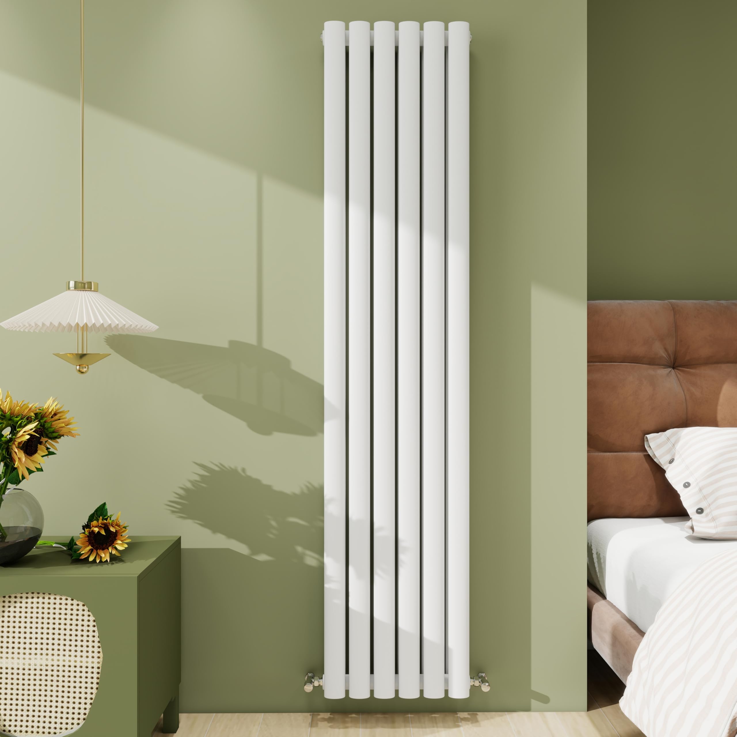 Biubiubath Radiator 1600×354mm White Vertical Double Oval Column Designer Central Heating Rad 3975 BTU