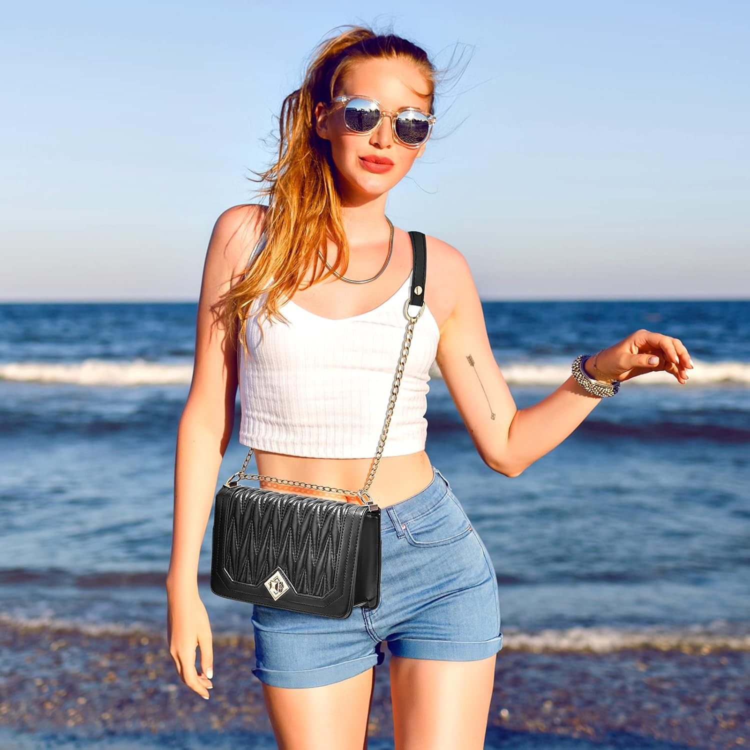 Travistar Crossbody Bags for Women Small Handbags PU Leather Shoulder Bag Purse Evening Bag Quilted Satchels with Chain Strap - Image 2