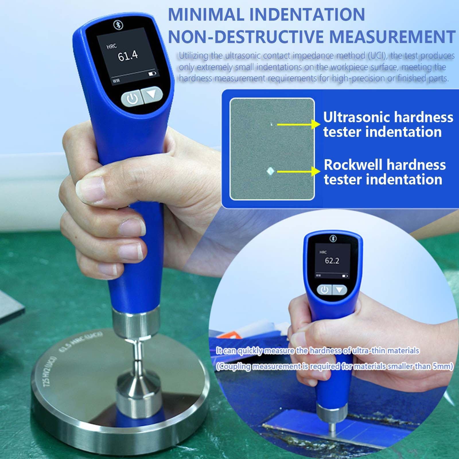 Durómetro Medidor de Dureza Integrado con Cabezales de Prueba Duales A | Kit de Prueba de Dureza Metales Durómetro Integrado Medición No Destructiva con Múltiples Escalas
