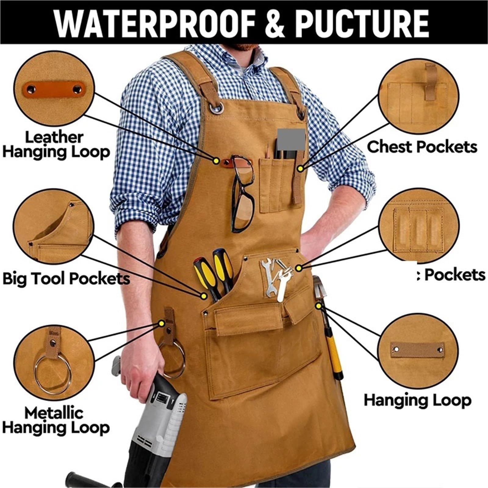 Grembiule da lavoro 2 pezzi Per Giardino | Con tasche for attrezzi for la verniciatura della lavorazione del legno