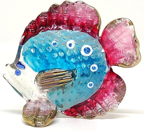 Figuras en miniatura de peces animales pintados a mano, arte de vidrio soplado, decoración de regalo coleccionable, V1 azul y rojo