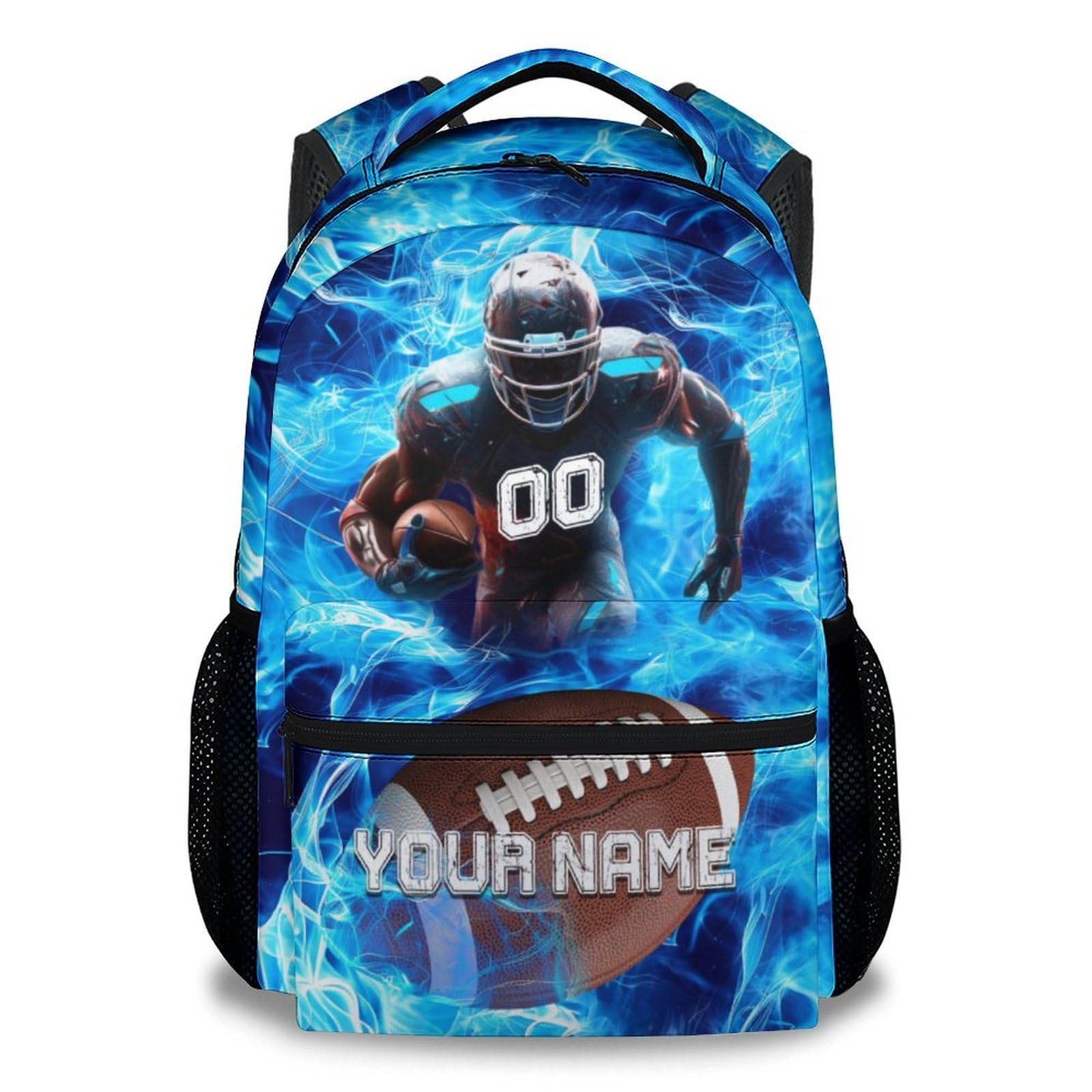 MEETUHONEY School Backpack for Boys - 17 Inch Custom Football Backpacks for Kids Kindergarten Preschool - Lightweight Portable Bookbag for Football