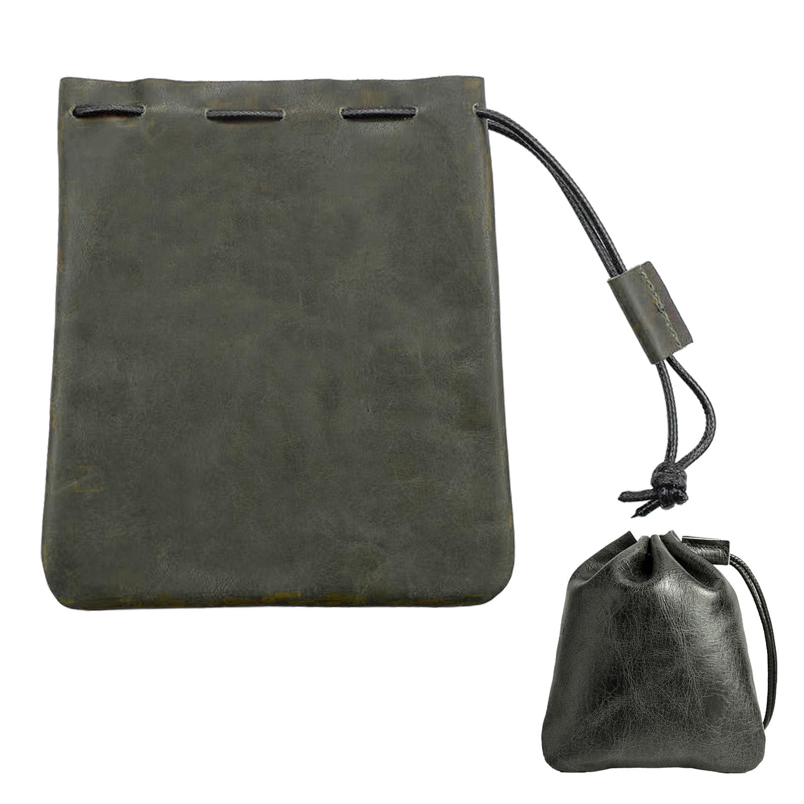 Drawstring Cowhide Bag, Leather Storage Bags Small Waterproof Pouch Vintage Leather Pouch for Earphone Jewelry (Dark Brown)