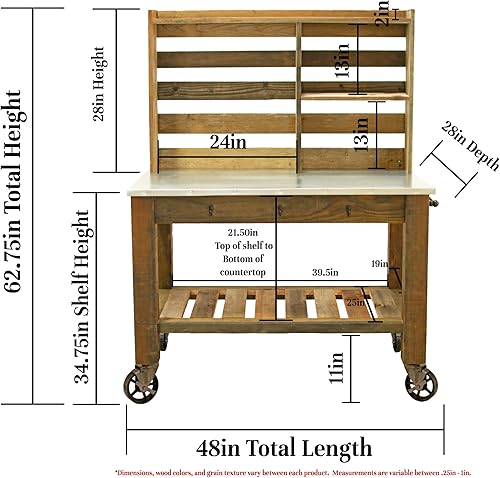 Miniatura 4 de Banco de macetas con ganchos de hardware y barra de toalla, mesa de bufé, banco de trabajo para isla de patio, muebles de jardín, carrito rodante de