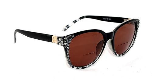 Sunset Blvd, Bifocal Sunglasses, Sun Readers Women Bling with Hematite and Black Diamond Genuine European Crystals +1.25 +1.50 +1.75 +2 +2.25 +2.50