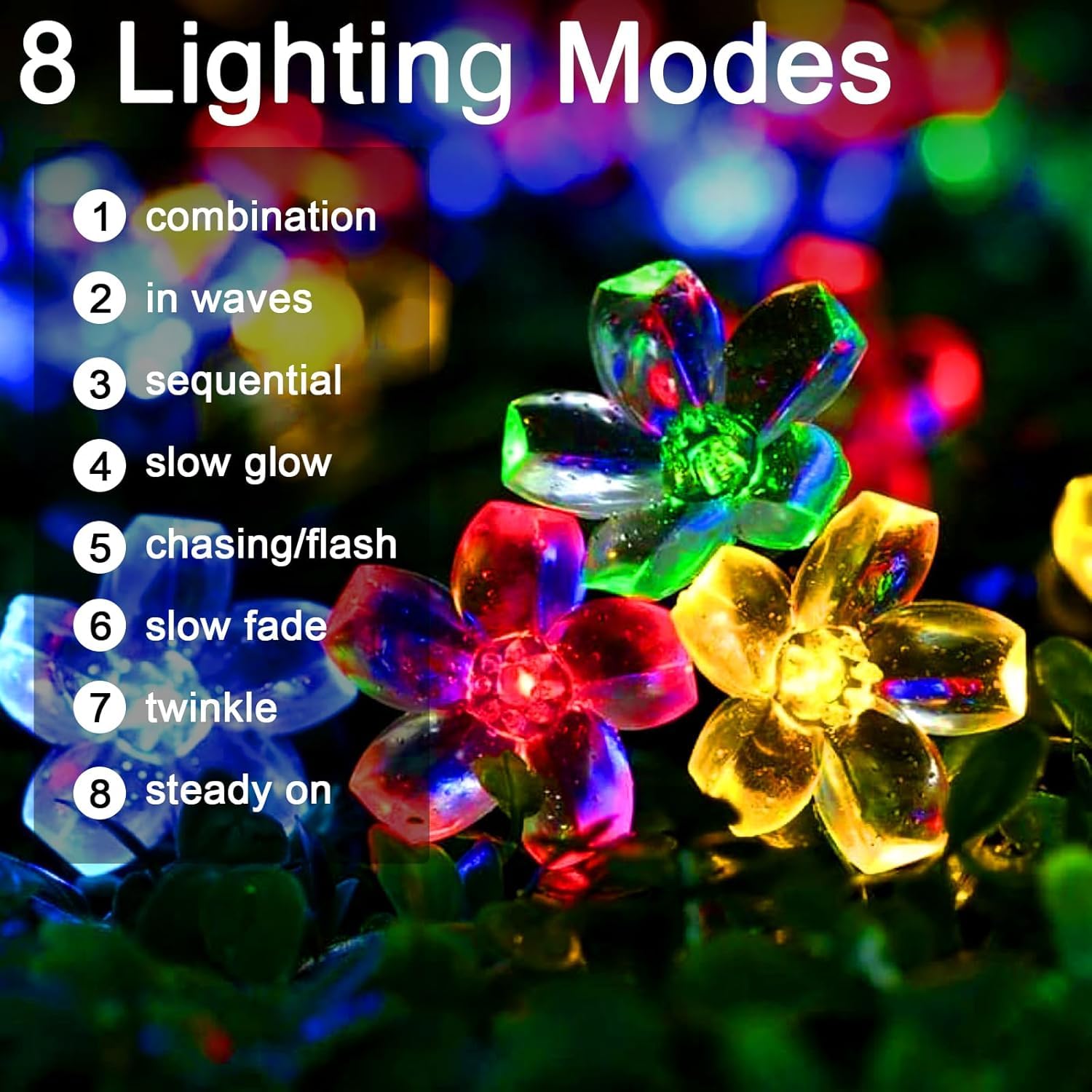 Solar Flower String Lights Outdoor, 7M/23ft 50 LED Waterproof Cherry Blossom Fairy Lights - Image 4