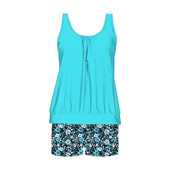 Women's Tankini Swimsuit Set 2026 Trendy Hawaii Print Tummy Control Two Piece Bathing Suits with Swim Shorts