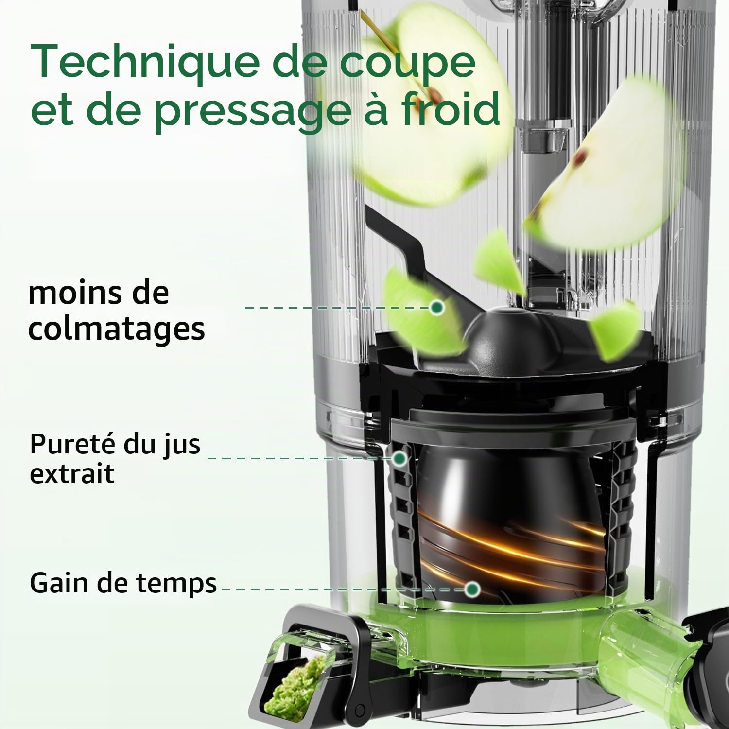 Canoly Extracteur de Jus 150 mm 3-en-1 Moteur AC Sans BPA Gris Mat
