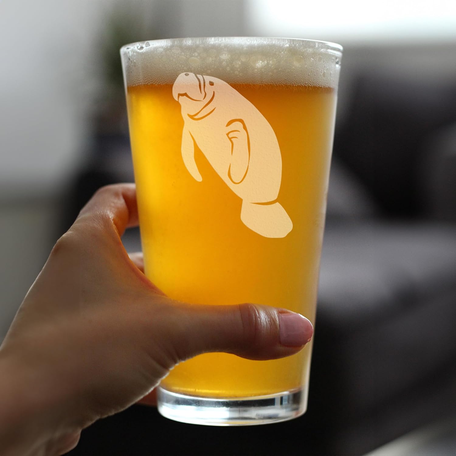 Bevvee Manatee Pint Glass for Beer - Cute Funny Ocean Animals Themed Decor and Gifts for Sea Creature Lovers - Set of 2-16 oz