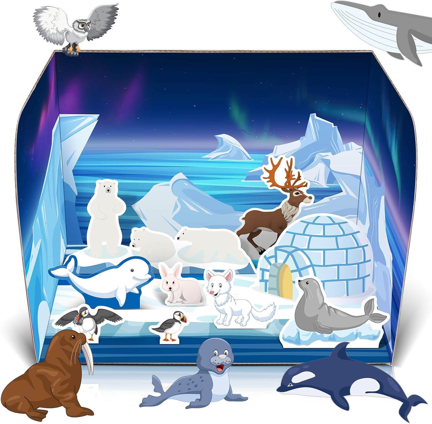 Watersay Papercraft Polar Animal Diorama Project Set Paper Polar Habitat Craft Activity Arctic Animal Habitat Diorama for Gifts School Project Birthday Party