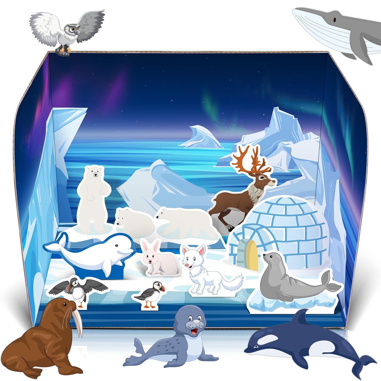 Watersay Papercraft Polar Animal Diorama Project Set Paper Polar Habitat Craft Activity Arctic Animal Habitat Diorama for Gifts School Project Birthday Party