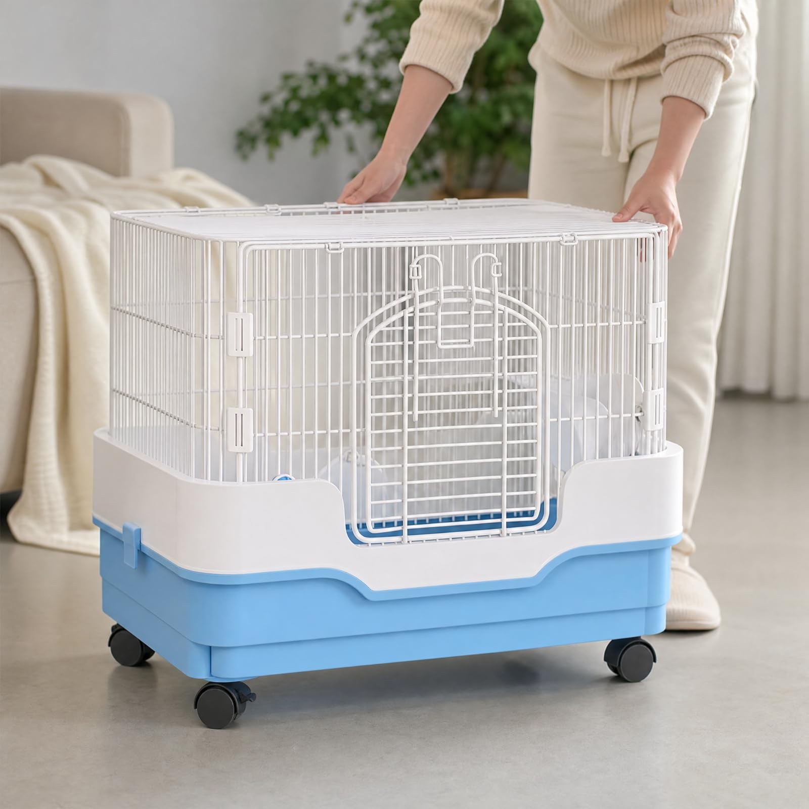 kowaku Jaula Conejillo s Móvil Jaula con Banja Extraíble Habitáculo Alambre y Plástico para Sala, Capa Simple