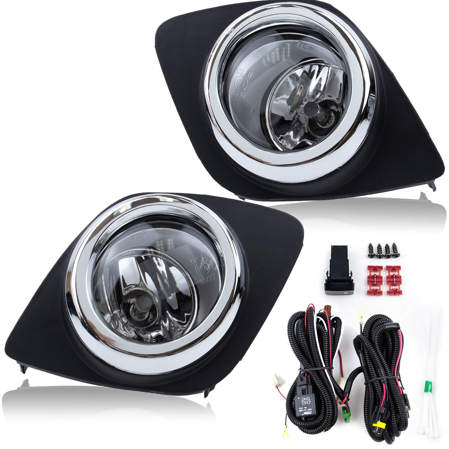 RP Remarkable Power, Fog Light for RAV4 2009-2012 with Halogen Bulbs Clear Lens kit wiring harness and switch included