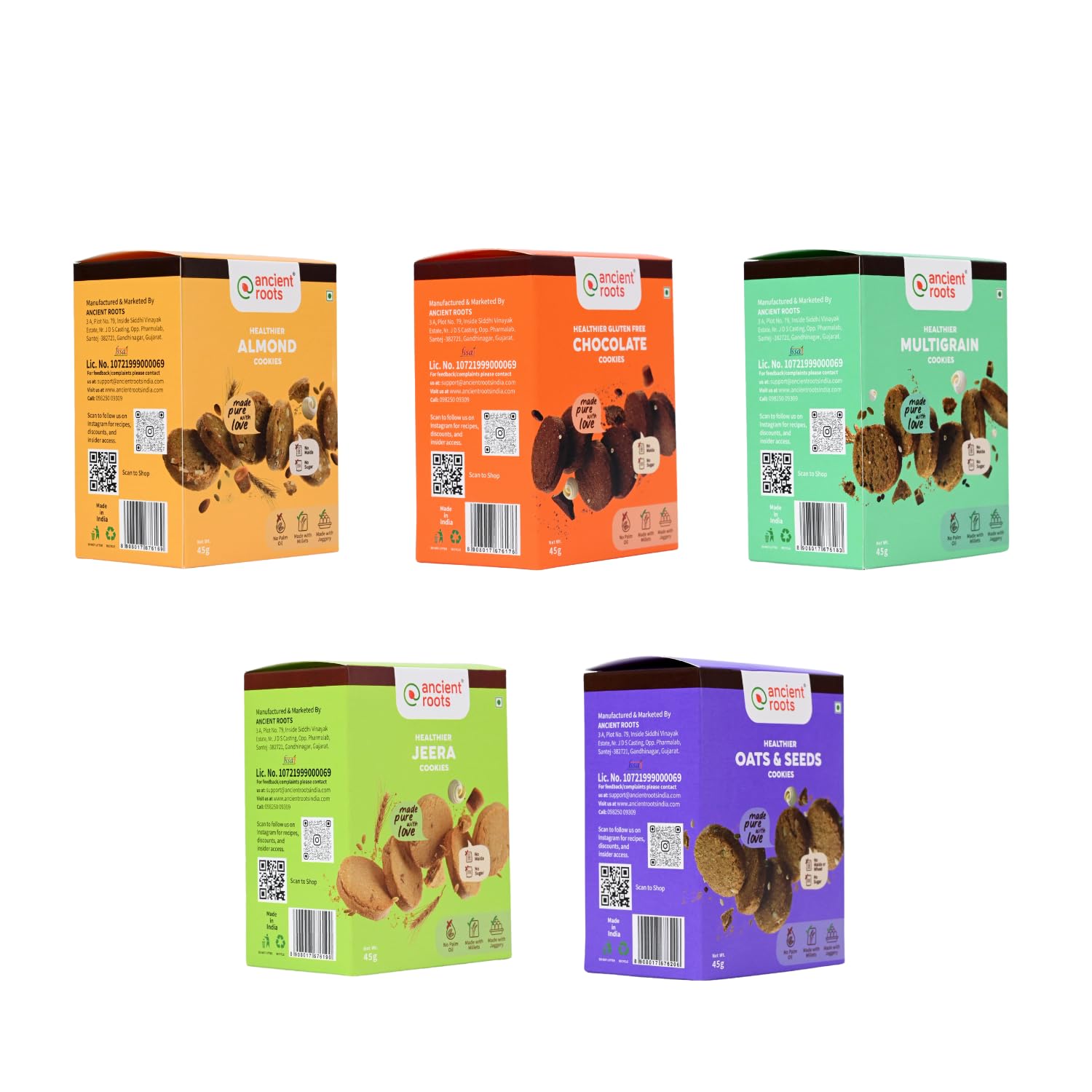 Ancient Roots Combo of Cookies Almond, Chocolate, Oats & Seeds, Jeera and Multigrain Cookies - 225G (45g x Pack 5) Delicious Biscuits/ For Healthy Snacks / Best Paired with Tea & Coffee / No Maida / No Sugar / No Palm Oil / 100% Butter & Jaggery Cook (B0BMQ2QH6R) Amazon Price History, Amazon Price Tracker