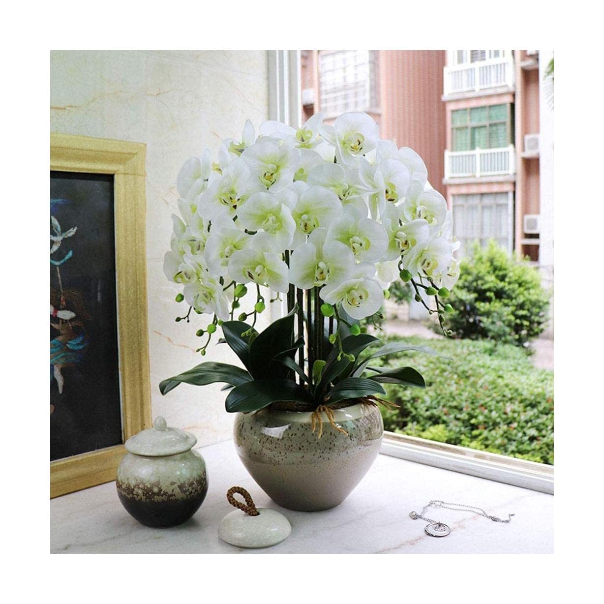 Orquídeas Artificiales con jarrón para decoración del hogar PU phalaenopsis Bonsai Plantas Falsas arreglo