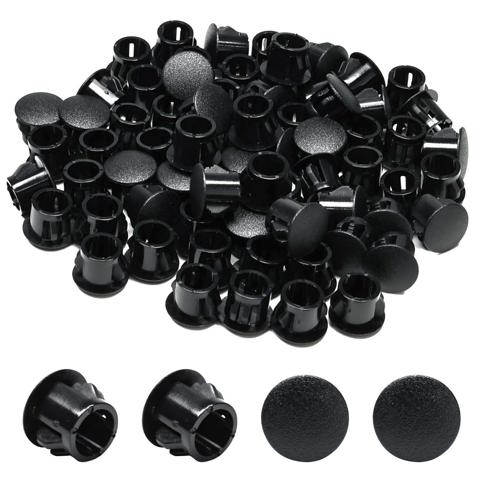 BOPOREAE 60PCS 3/8 In/10 mm Plastic Hole Plugs Black, Flush Type Panel Plugs Snap in Locking Hole Tube Plug Knockout Seal Steel Furniture Cabinet