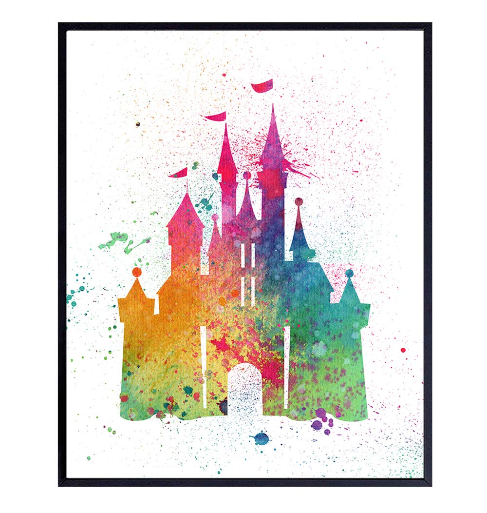 Castle - Fairy Tale Princess Wall Art Print – 8x10 Poster – Cool Gift For Boys or Girls Bedroom, Baby Room or Nursery - Unique Watercolor Home Decor and Room Decoration – Unframed 8x10 Picture