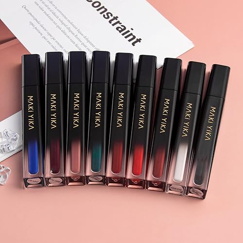 Miniatura 6 de MAKI YIKA Lápiz labial morado oscuro mate, líquido de lápiz labial borgoña para mujer, de larga duración, a prueba de manchas y transferencia,