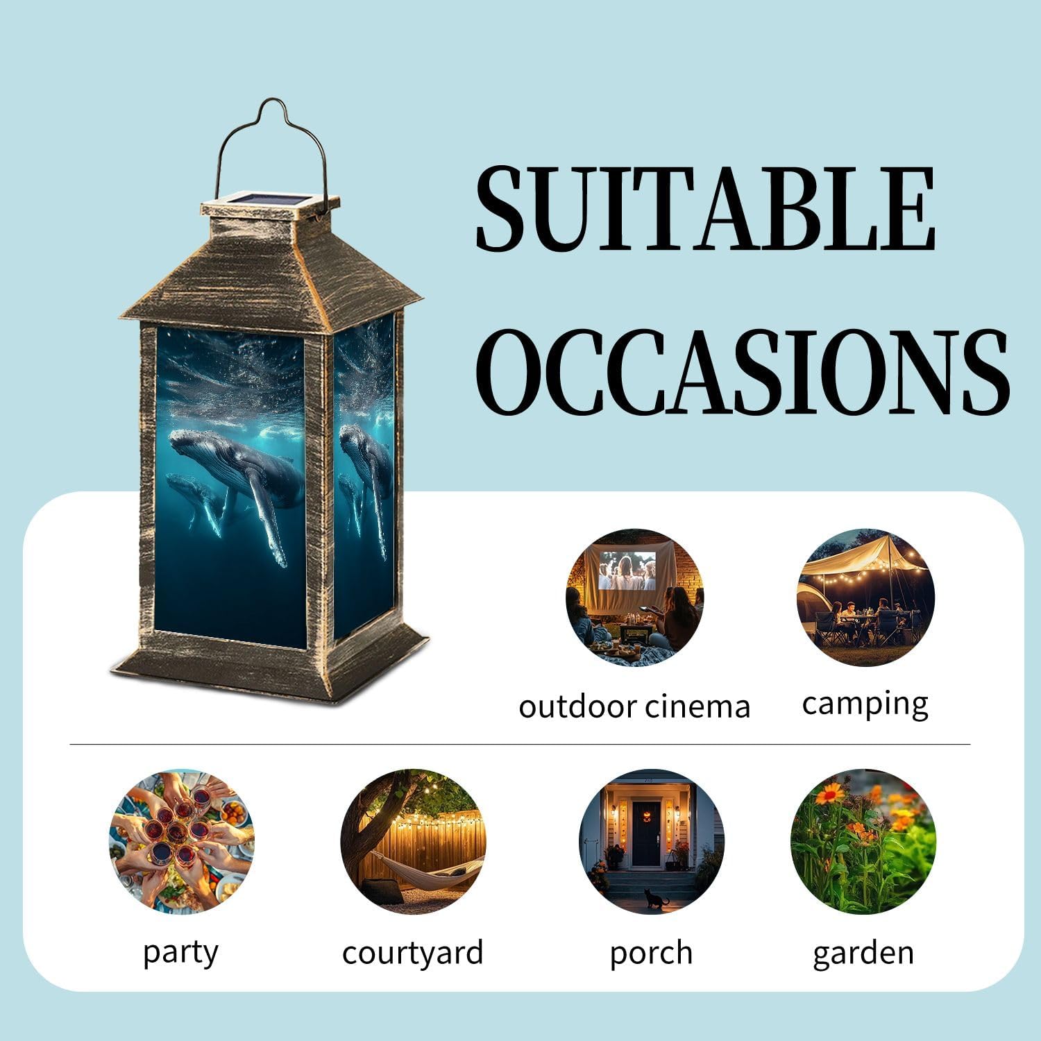 Solar Lantern Whale Humpback Whale Sea Australia Animal Animal Themes Environmental Outdoor Waterproof Hanging Solar Light Outside Lights for Patio Yard House Lawn Decor Birthday Gifts for Women Mom