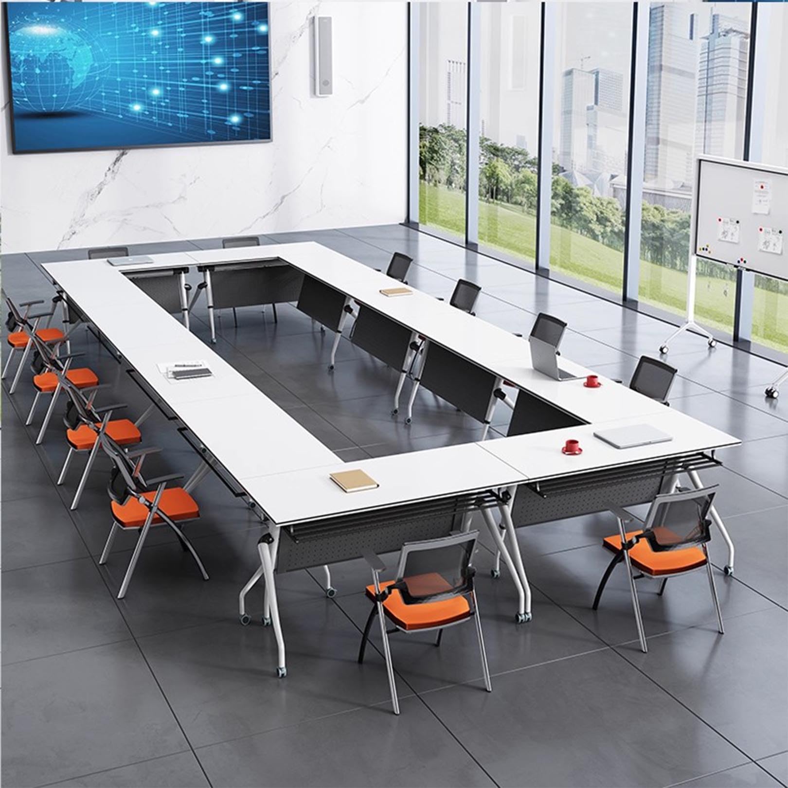 Tavolo da conferenza compatto pieghevole con ruote bloccabili, postazione di lavoro mobile salvaspazio per allenamento in ufficio e officine, perfetto per piccoli spazi