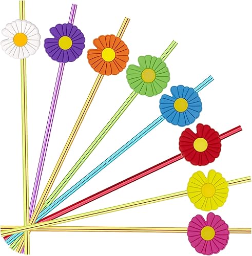 24 popotes rectos reutilizables con temática de margaritas para suministros de fiesta de primavera de verano, popotes diarios, fiesta de cumpleaños,