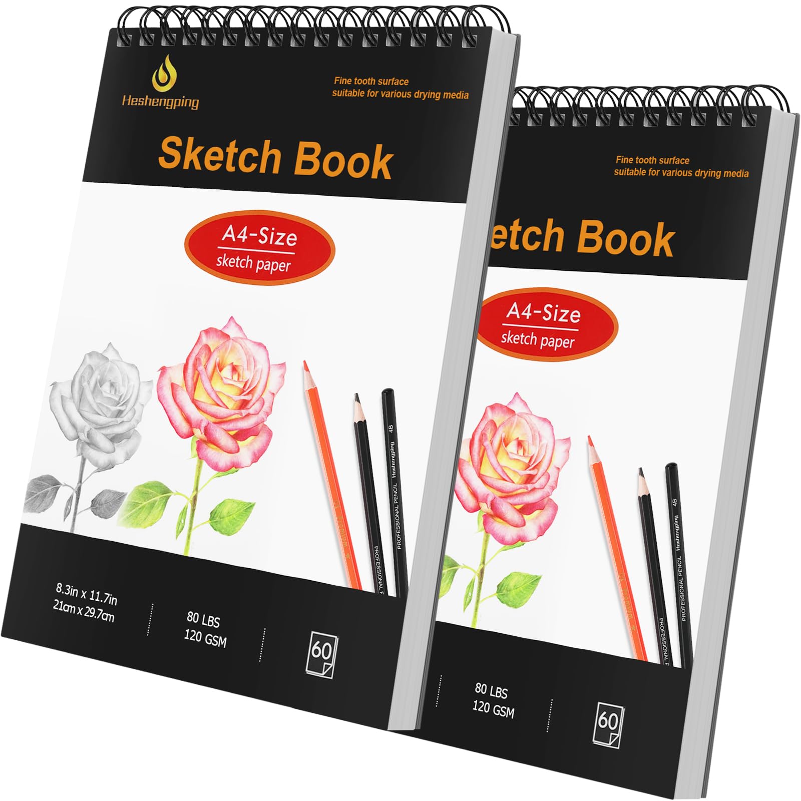8.3"x11.7" SKetch book, 2- Pack 2x60 Sheets Spiral Bound Art Skethbook, Sketch Pad (80 lb. / 120 gsm), Artist Drawing Book White Paper Painting Sketching Pad