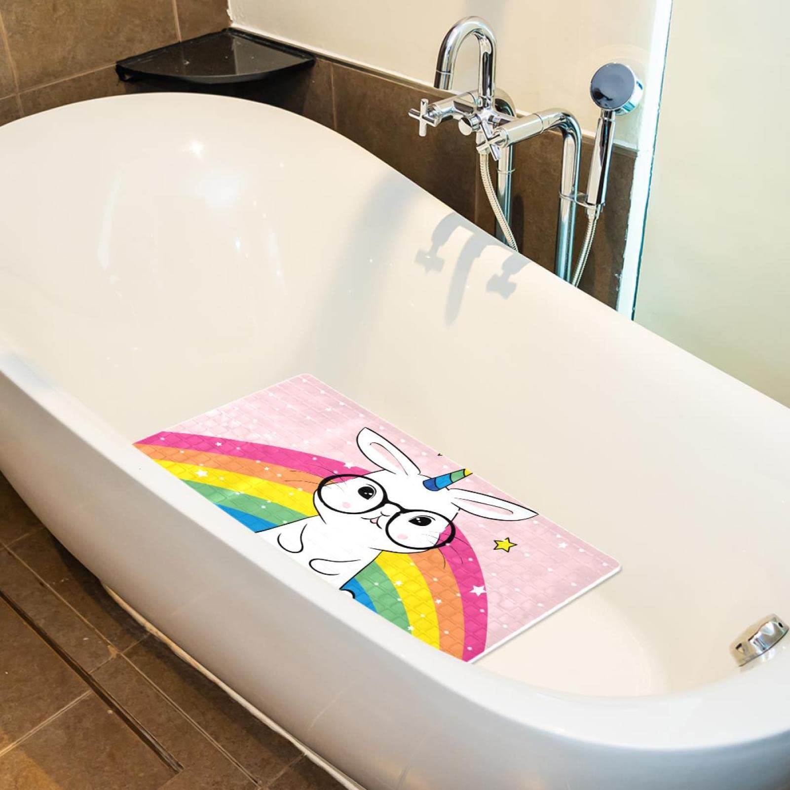 Badematte für Kinder, Motiv: niedliches Einhorn/Kaninchen, rutschfeste Badewannenmatte, Duschmatte für Babys, Kleinkinder, maschinenwaschbar, 40 x 70 cm
