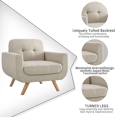 Miniatura 18 de Rosevera Elena - Sillón contemporáneo con tapicería de lino, muebles de sala de estar, color beige Beige,Gris,Beige