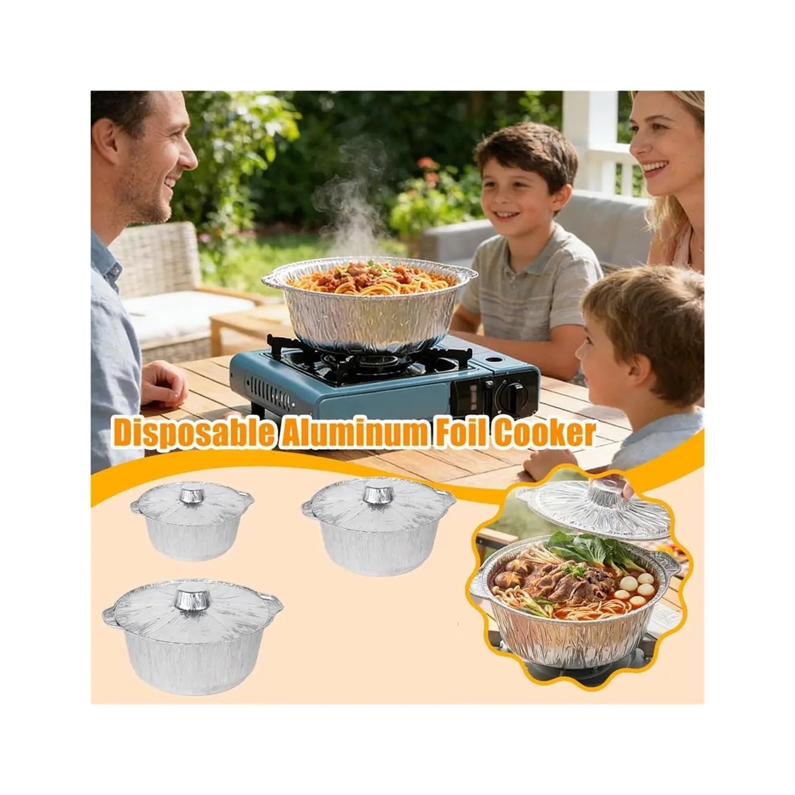Pentole monouso in foglio di alluminio da 10 pezzi con coperchi Per Cucina | Pentole rotonde spesse resistenti al calore, contenitori for alimenti portatili for il campeggio(21*16*8cm)