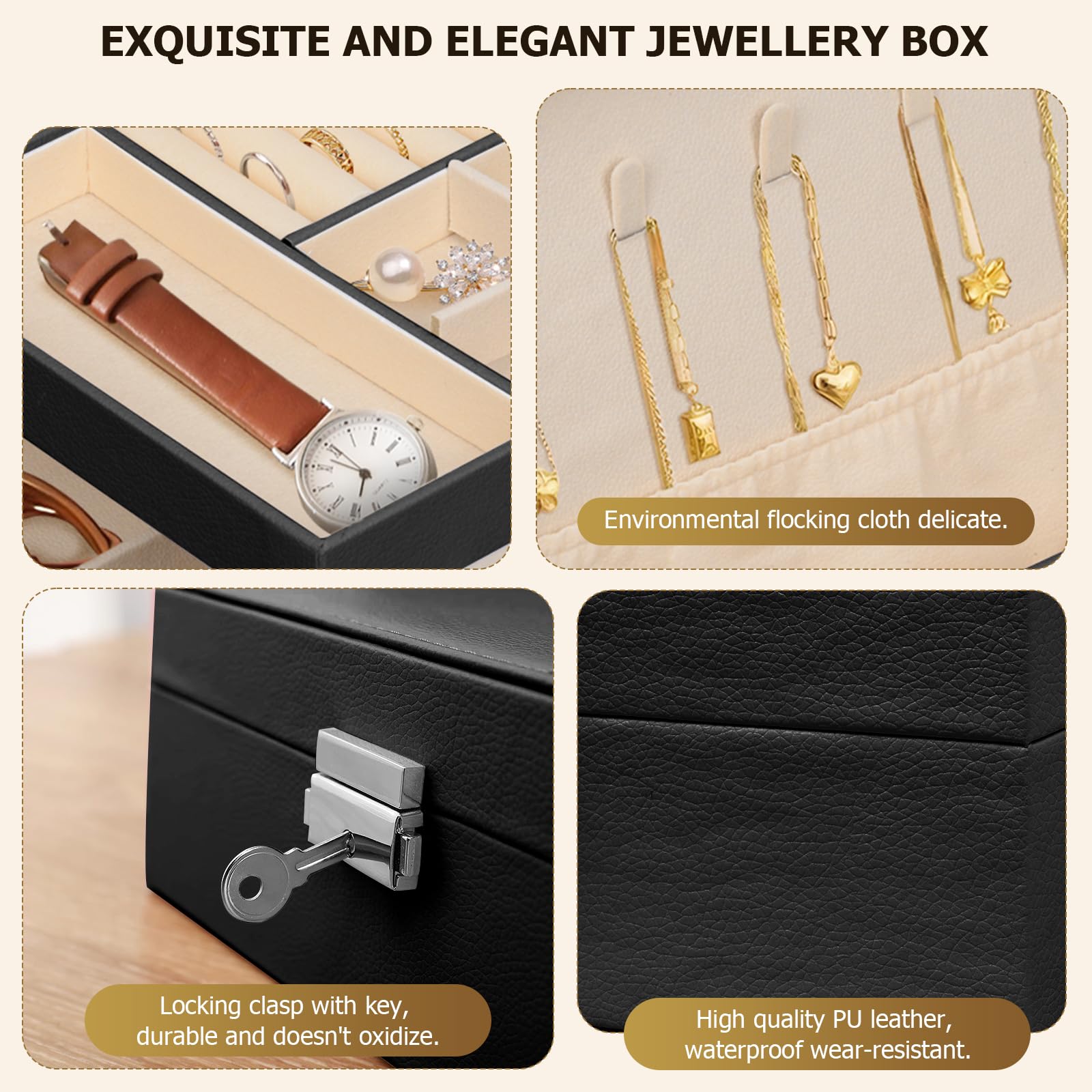 Portagioie Donna 2 Strati Con Serratura - Organizer Da Viaggio In Pelle PU Per Anelli, Orecchini E Collane, Verde - Foto 14