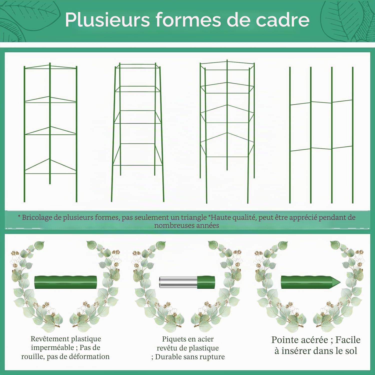 KAHEIGN 2 Pièces Cages à Tomates de Jardin, 160CM Treillis de Cadre de Support pour Plantes Réglable pour Verticale Escalade Usine Légumes Fleur Fruits Vigne - avec 60 Attaches Torsadées, 20 Pinces