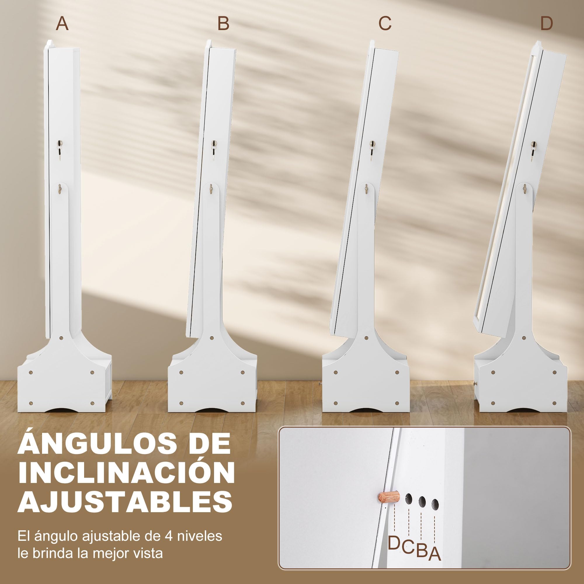 HOMCOM Armario Joyero con Espejo LED, Luces Apagado Automático, Blanco