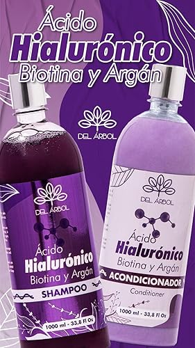 Miniatura 3 de del arbol Acondicionador fortificante de biotina y argán con ácido hialurónico  1 litro  Desenreda y nutre  Vegano  33.8 oz.