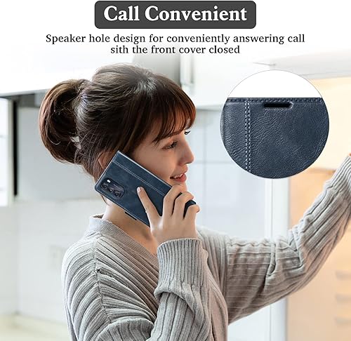 Miniatura 7 de Funda para Moto G 5G 2022, lujosa funda tipo cartera de piel sintética con bloqueo RFID, función atril, cierre magnético, funda protectora a prueba