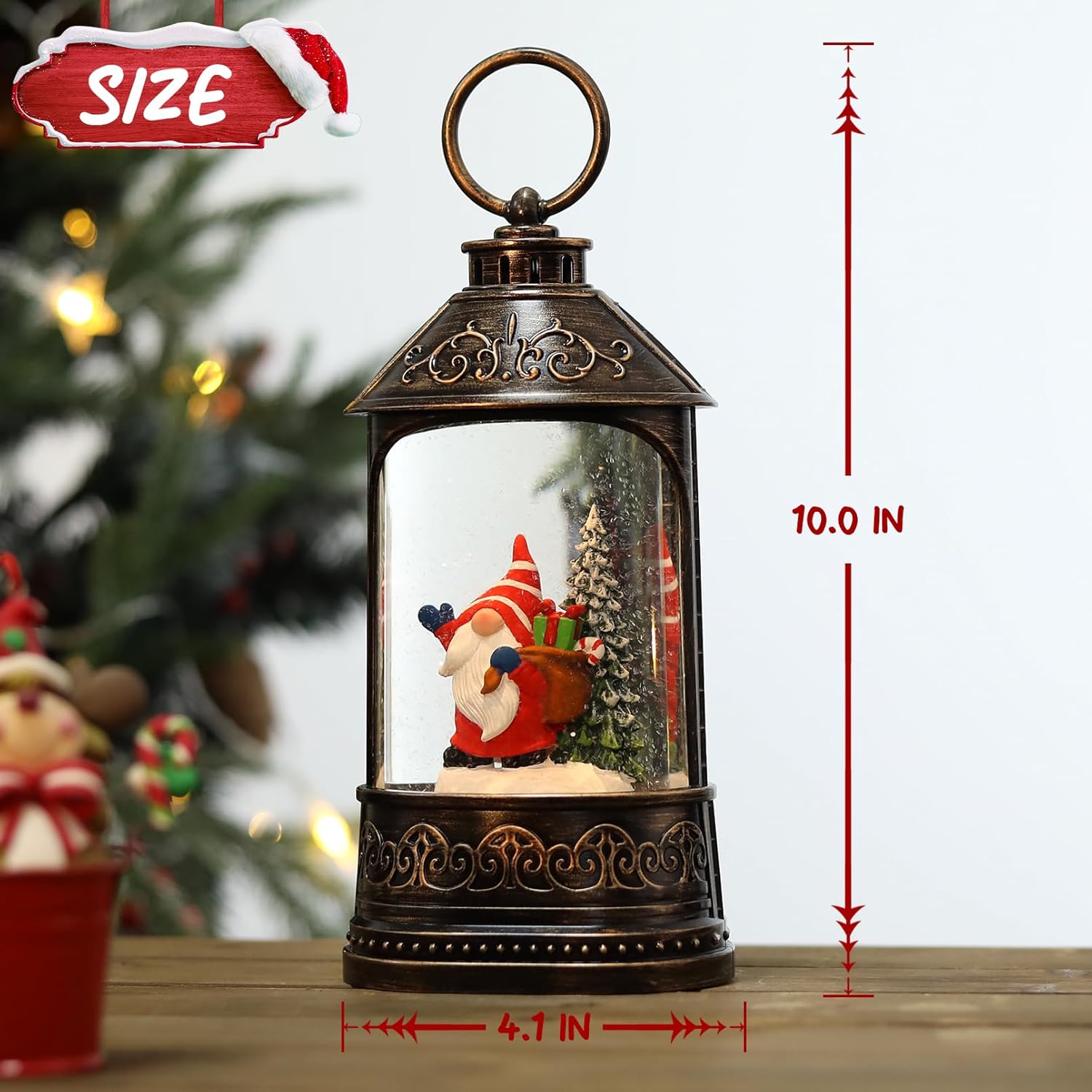 Christmas Snow Globe Lantern, Glitter Lighted Gnomes Snow Globe with Music,Musical Christmas Decorations USB and Battery Operated, Gnome Christmas Decor - Image 6