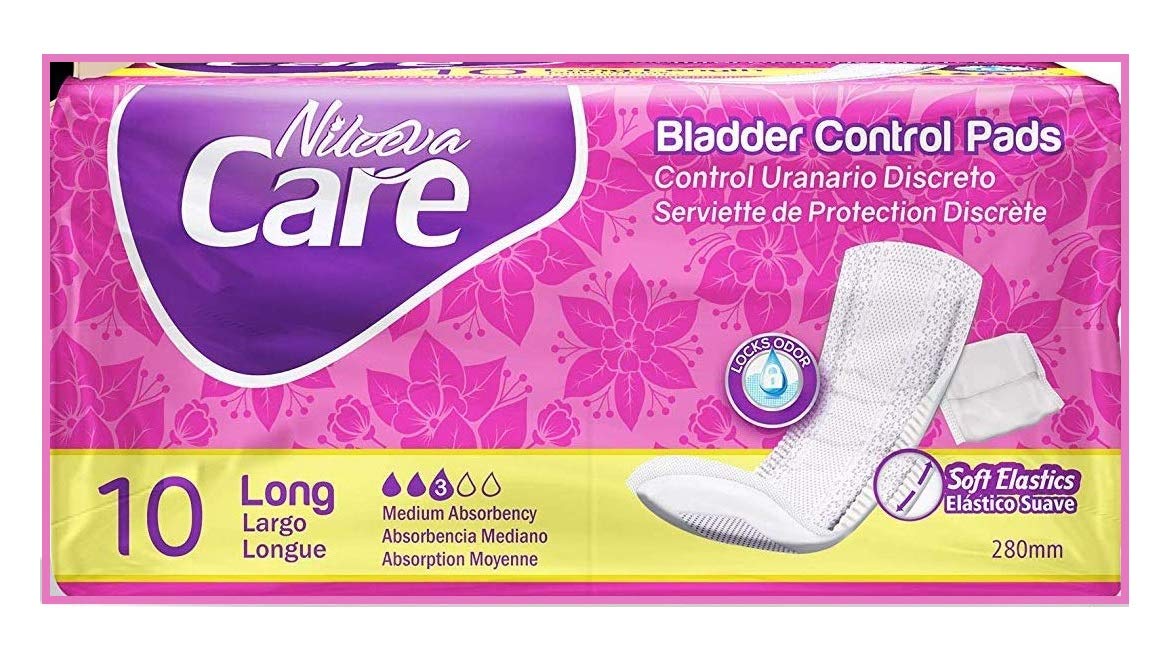 Nileeva Care Bladder Control Incontinence Pads Superior Absorption and Comfort (1 Pack - 10 Long Pads)