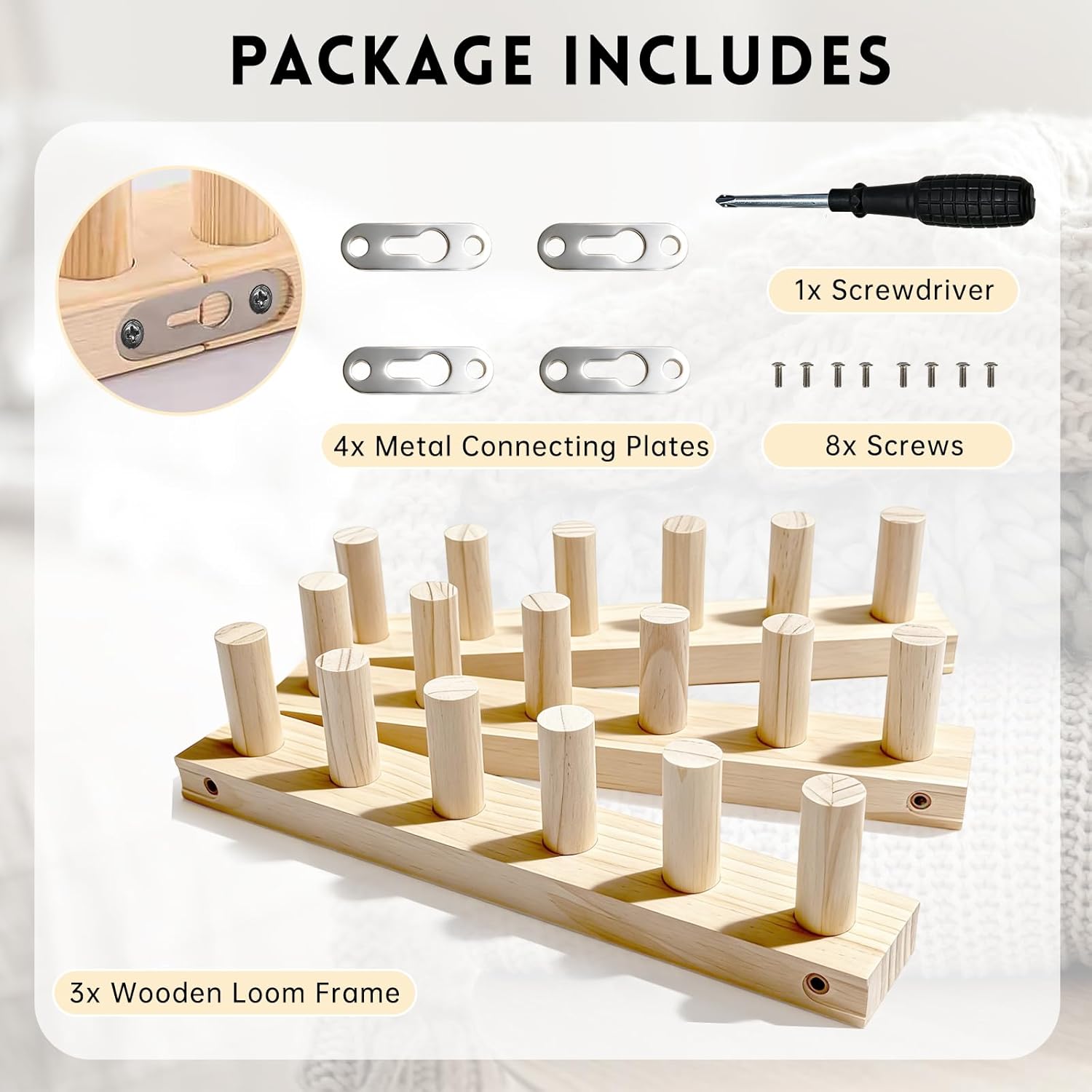 LARIAU Chunky Knitting Blankets Loom, Thick Yarn Knitting Loom for Beginners, 11.6" to 35" Long Wooden Adjustable & Foldable & Portable Design DIY Machine, Birthday Gifts for Knitting Lover