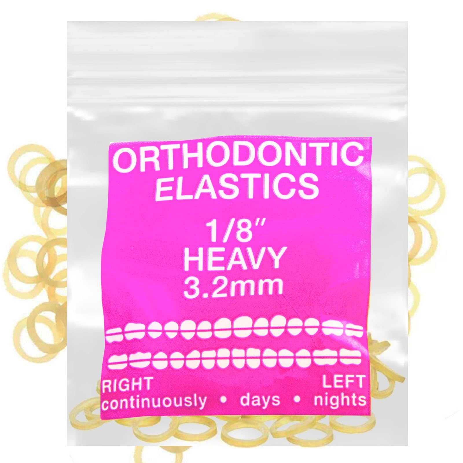 Amber Latex 100 counts, Intraoral Elastic Bands Orthodontic Elastics Dental Rubber Bands Made in US Heavy 1/8'', Amber Latex