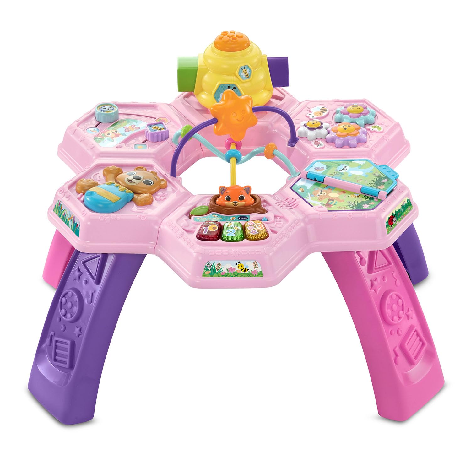 VTech Buzz and Learn Table d'activités avec Sept Zones de Jeu interactives, Rose