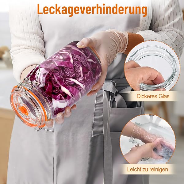 Snovire Lot de 2 bocaux de fermentation de 1,5 l - Avec valve de fermentation et poids - Pour choucroute, kimchi, kombucha et cornichons - Avec brosse de nettoyage - 3